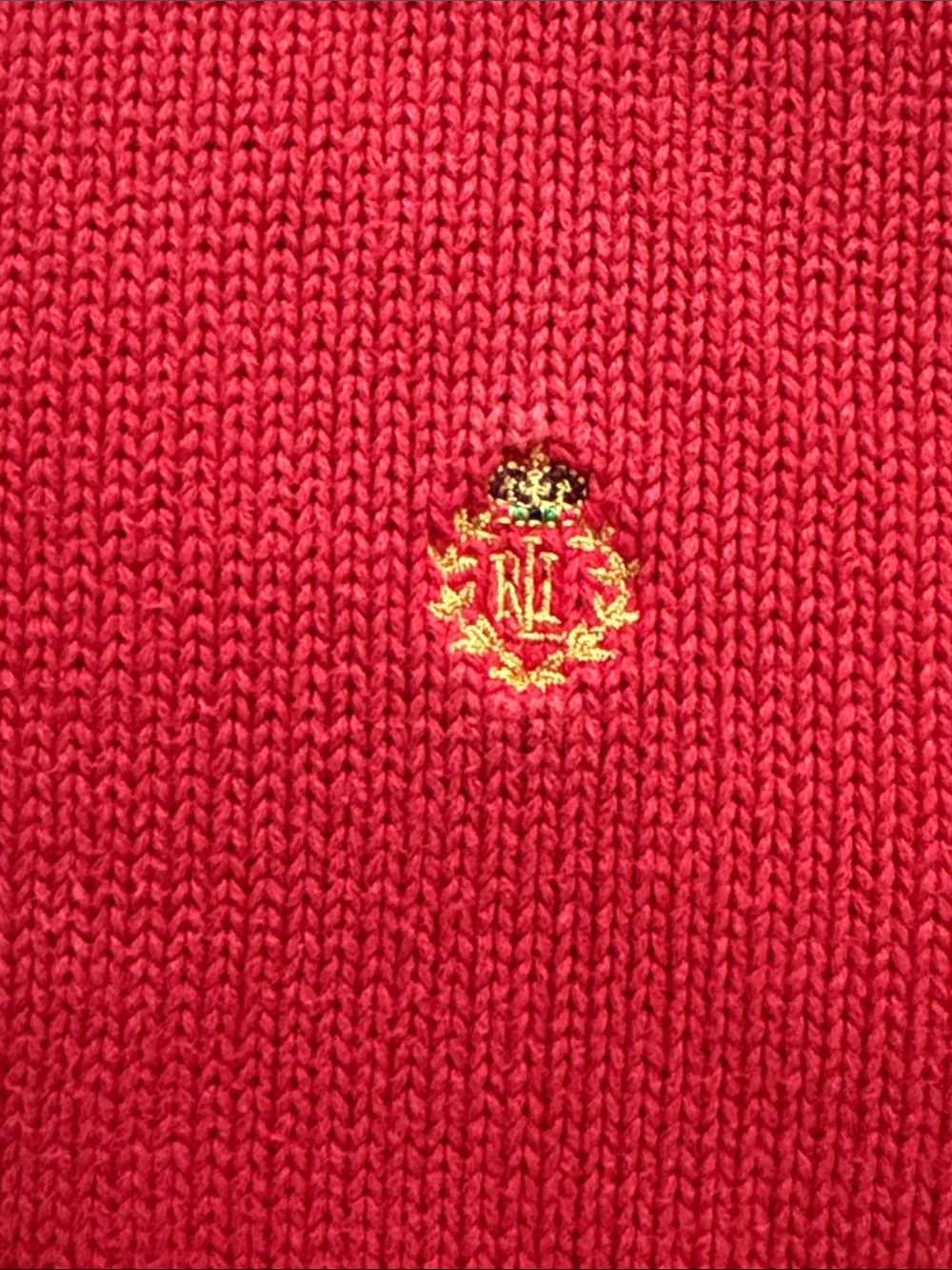 Vintage Lauren Ralph Lauren Red 100% Cotton Crest Sweater XXL Y2K Oversized - Picture 4 of 6